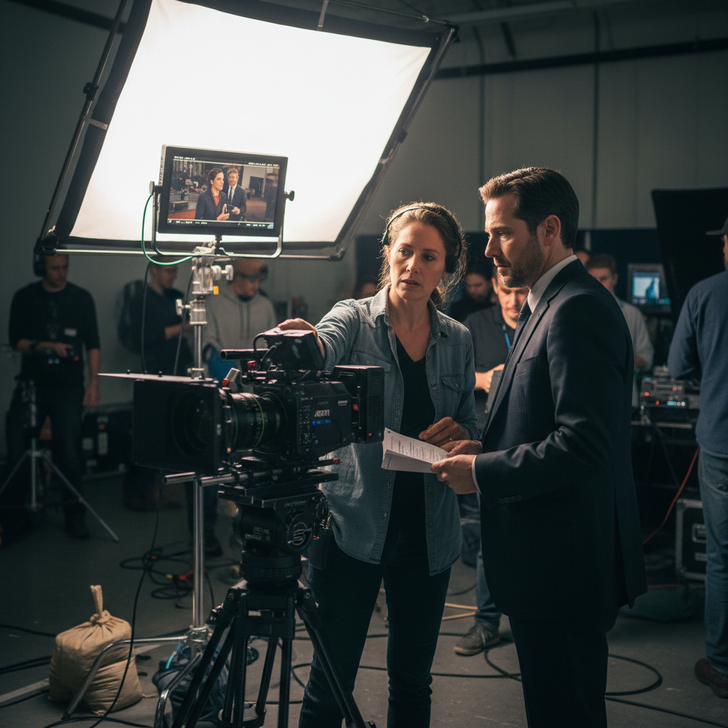 Short film production with director and camera